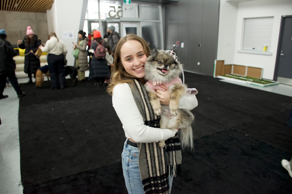 Michelle Costa and her Queen of the Day Grace together after winning $250 in gifts at the Toronto Dog Moms inaugural show on Feb. 15 in Toronto.