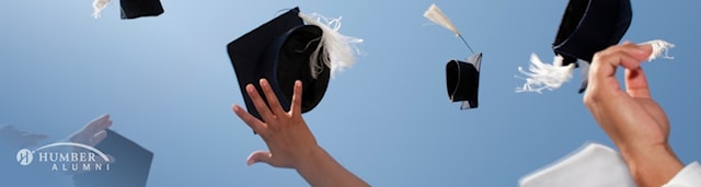 Humber Alumni throwing grad hats. Humber Alumni
