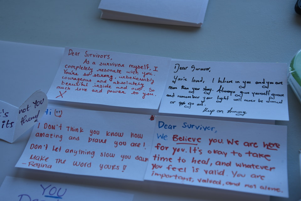 Notes students wrote to sexual assault survivors.