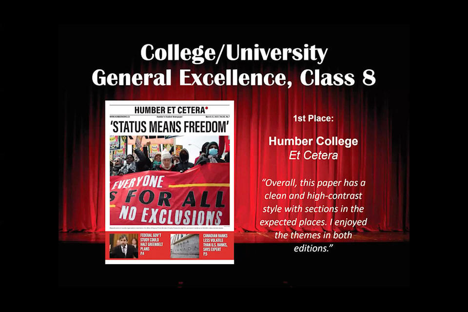 Humber College's Et Cetera wins in the College/University General Excellence, Class 8, category.