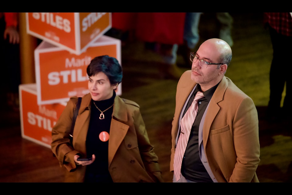 NDP supporters watching results showing a Progressive Conservative sweep at the headquarters for Leader Marit Stiles, who won her riding of Davenport.