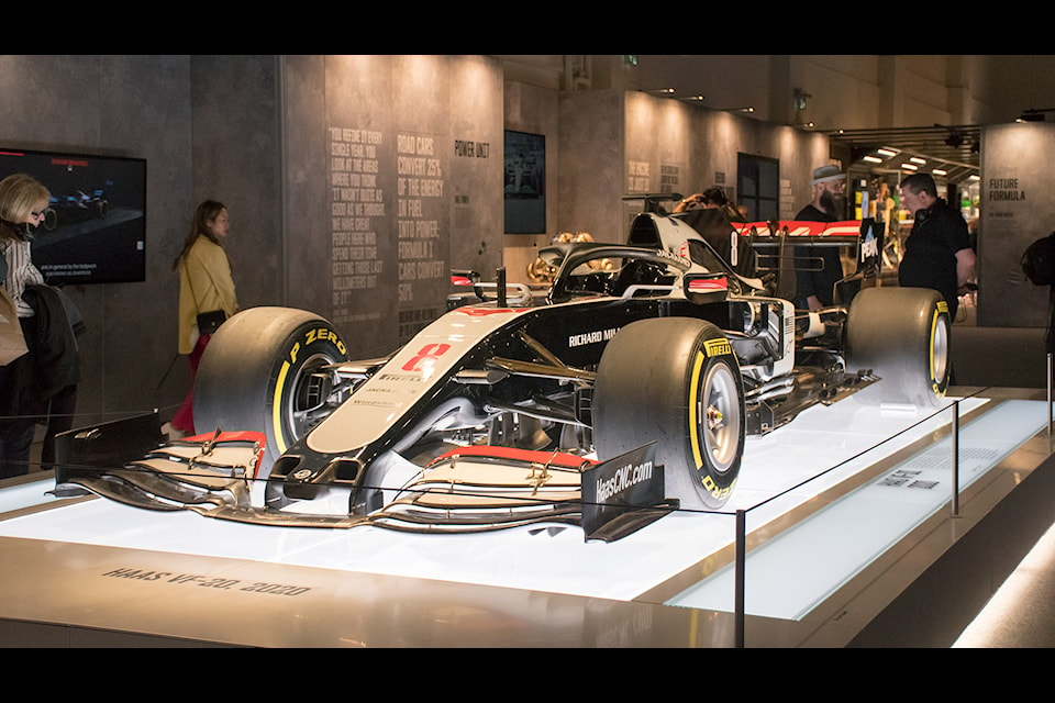 Hass Formula One car in its full glory kept for people to see.